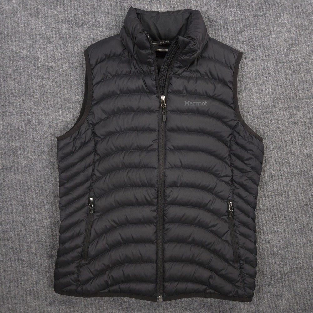 Marmot Aruna Vest Womens M Black 600 Down Puffer Full Zip Outdoor Hiking Casual